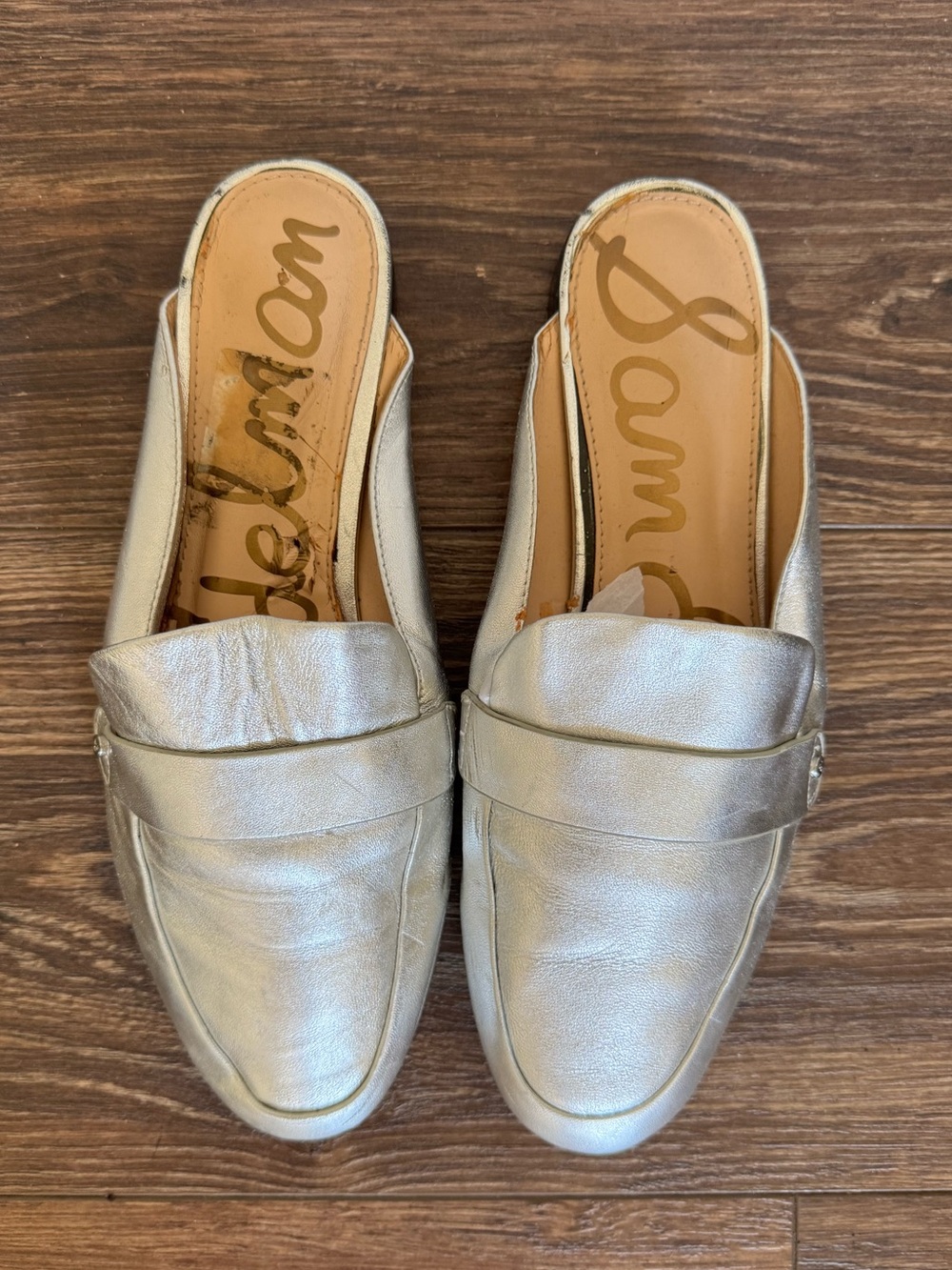 Sam Edelman Silver Metallic Loafer Mule Slides 8.5